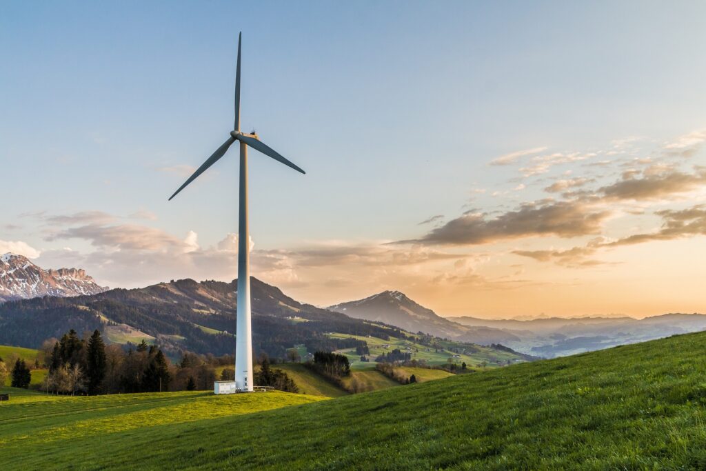 éolienne écologique avec magnifique paysage 